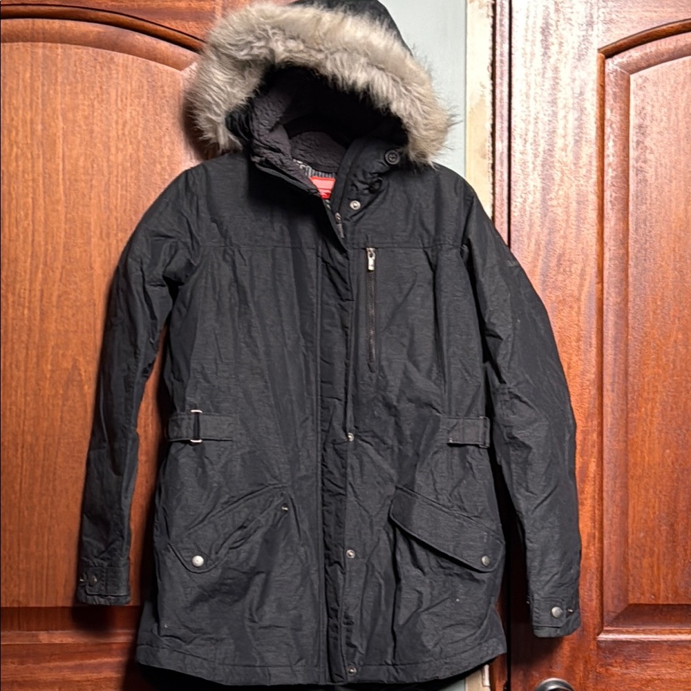 Colombia Gray/Black Hooded Parka with Fur Trim